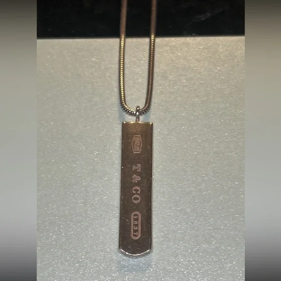 TIFFANY & CO Retired 925 Sterling Silver 1837 Bar Pendant Necklace